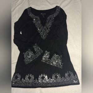 INC International Concepts Black Long Sleeve with Silver Embellishments